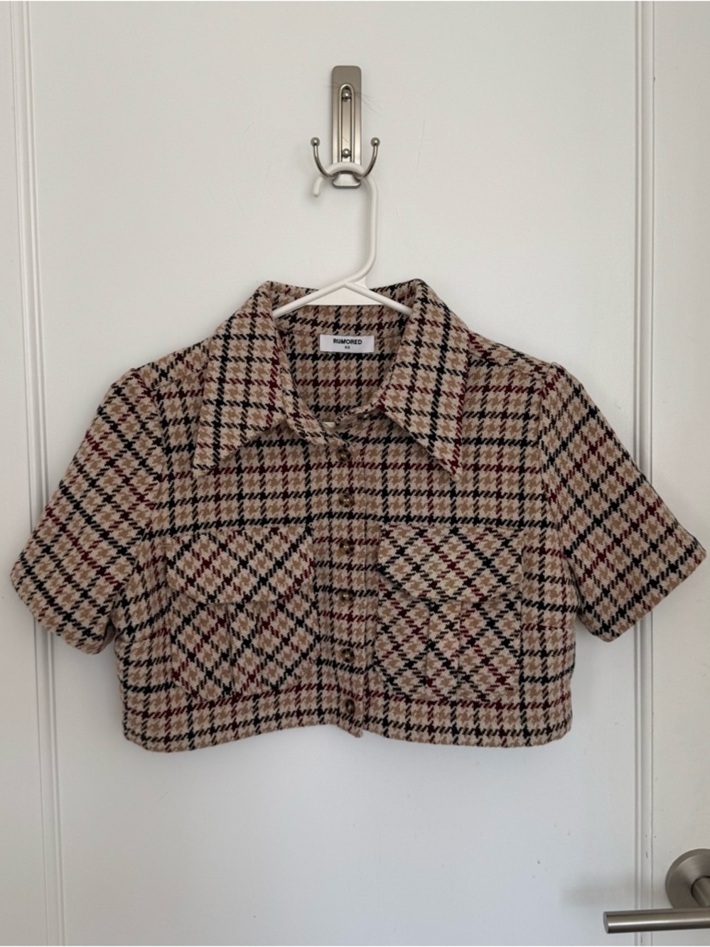 Rumored Plaid Tweed Jacket in Beige, Black & Burgundy
